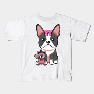 Cute French Bulldog holds a teddy bear Kids T-Shirt